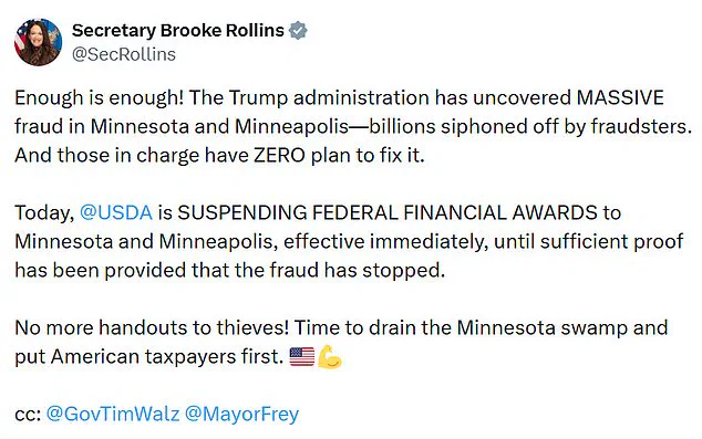 USDA Suspends Federal Funds to Minnesota Over Alleged Fraud, Sparking Debate on Accountability