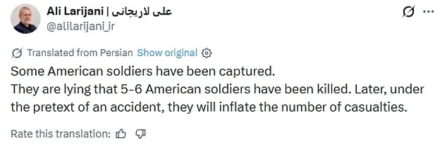 Pentagon Condemns Iran's Larijani for Outlandish Claims About U.S. Troop Captures Amid Escalating Tensions