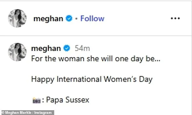 Meghan Markle and Princess Lilibet Celebrate International Women's Day with Heartwarming Photo, Captured by Prince Harry